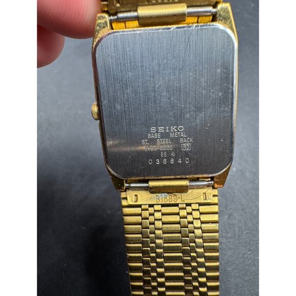 Vintage Seiko SX 5Y95-5000 Gold Tone Tank Black Dial Diamond Accent Men\'s Watch main image 6